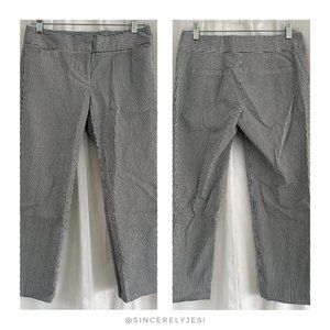 LOFT ▪ Petite White & Blue Striped Cotton Cropped Ankle Capri Pants